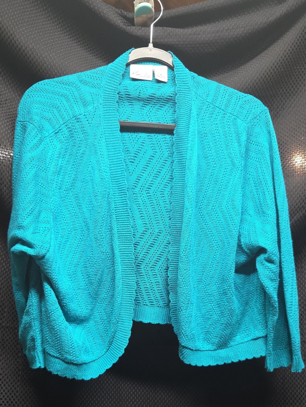 Kim Rogers Teal Open-Front Knit Cropped Cardigan/shrug